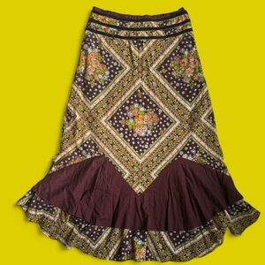 Vintage Free People Brown Floral Maxi Skirt 100% cotton